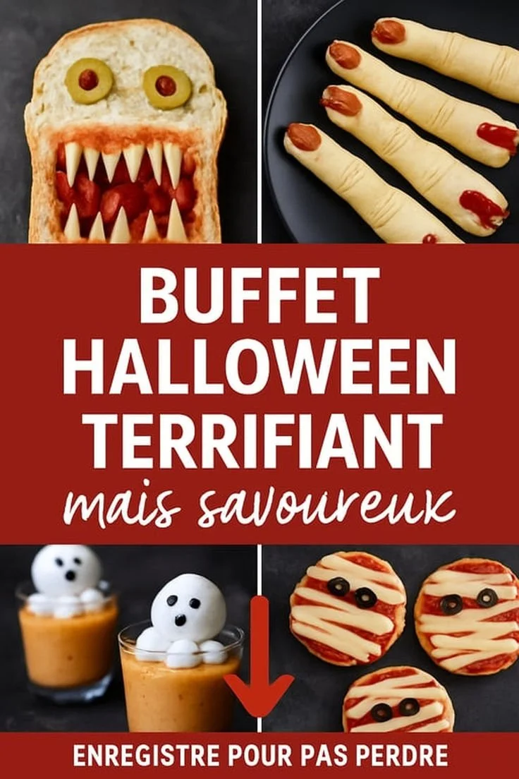 Buffet Halloween terrifiant avec des plats savoureux et décorations effrayantes