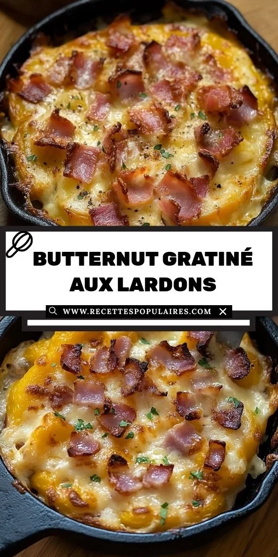 Butternut gratiné aux lardons, un plat savoureux et réconfortant.