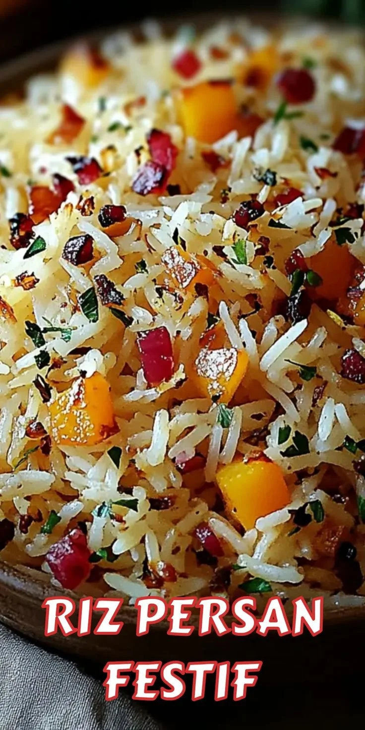 Riz persan festif garnie de fruits secs et d'épices