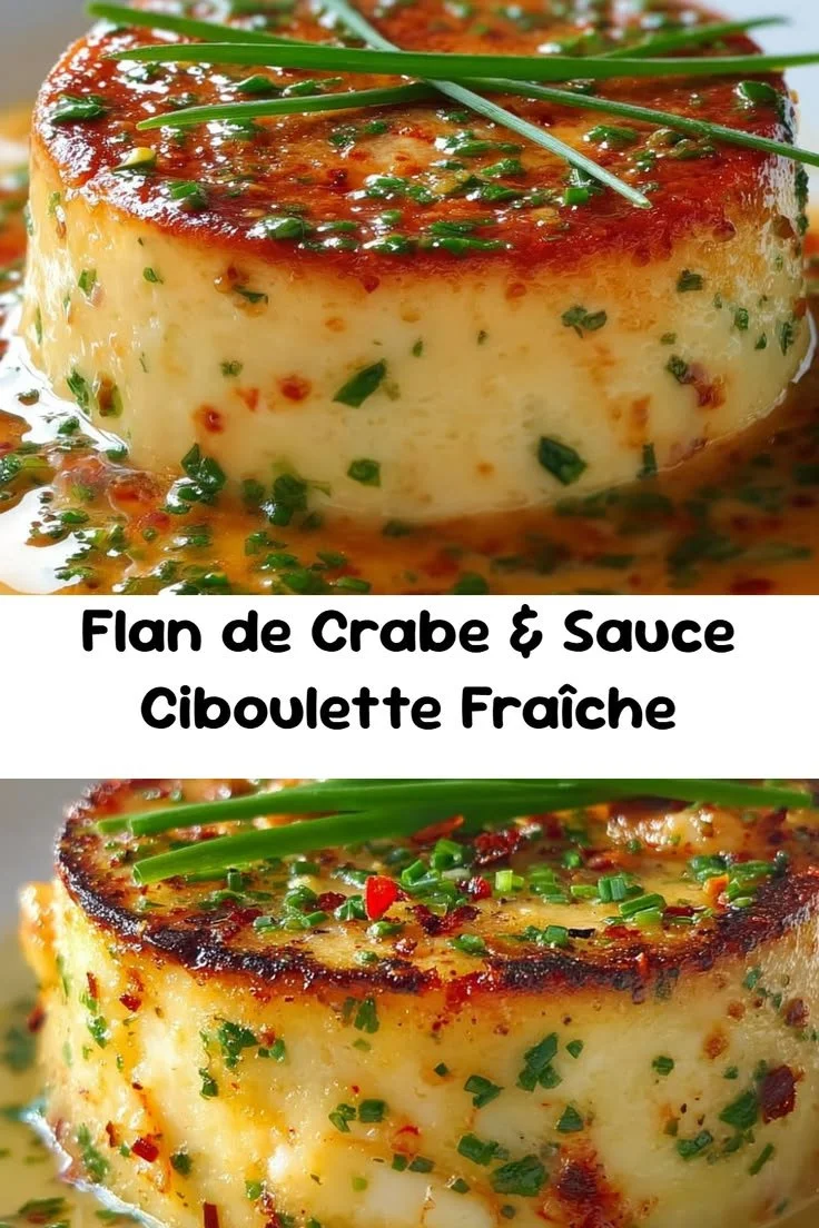 Flan de Crabe crémeux à la ciboulette présenté dans un plat élégant