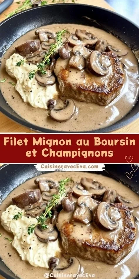 Filet Mignon au Boursin et Champignons, un plat gourmet savoureux.