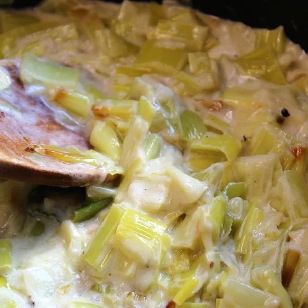 Fondue de poireaux préparée selon la recette de ma grand-mère