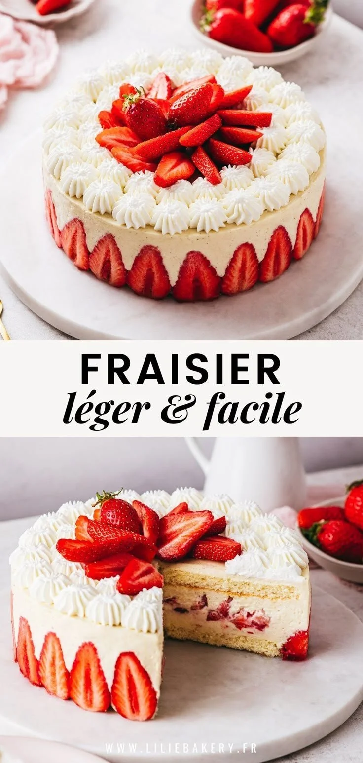 Un délicieux Fraisier Léger avec des fraises fraîches et de la crème légère.