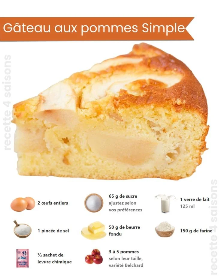 Gâteau aux pommes simple et moelleux, prêt à déguster.
