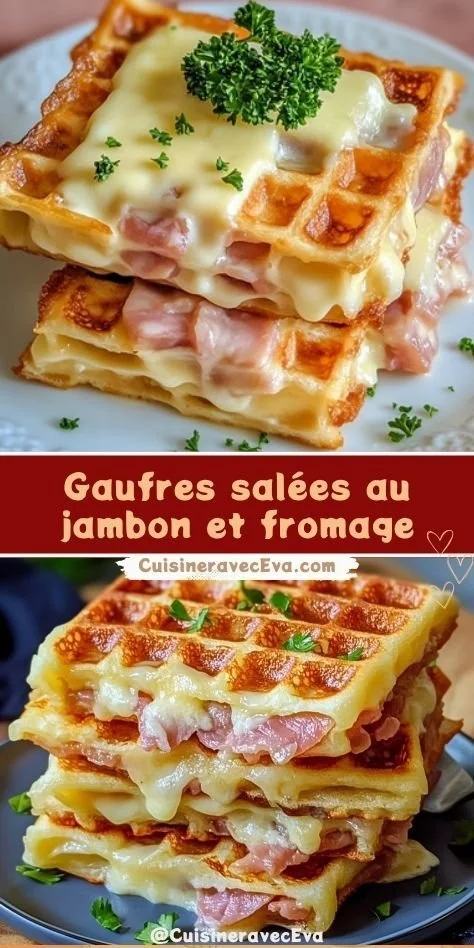 Gaufres salées au jambon et fromage, croustillantes et fondantes