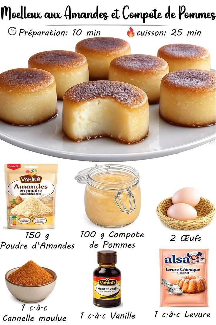Moelleux healthy aux amandes avec compote de pommes, dessert léger sans sucre.