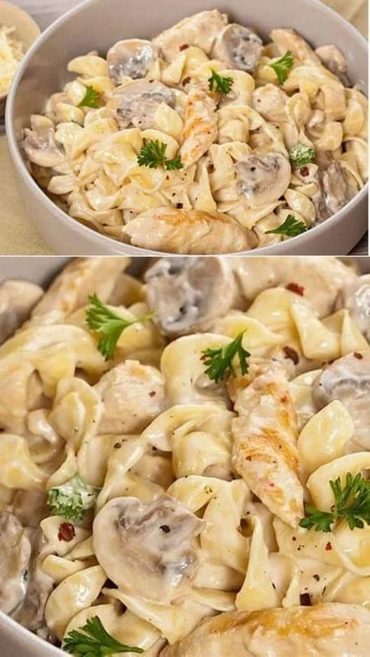 Pâtes à la crème poulet et champignons, recette Weight Watchers saine et délicieuse