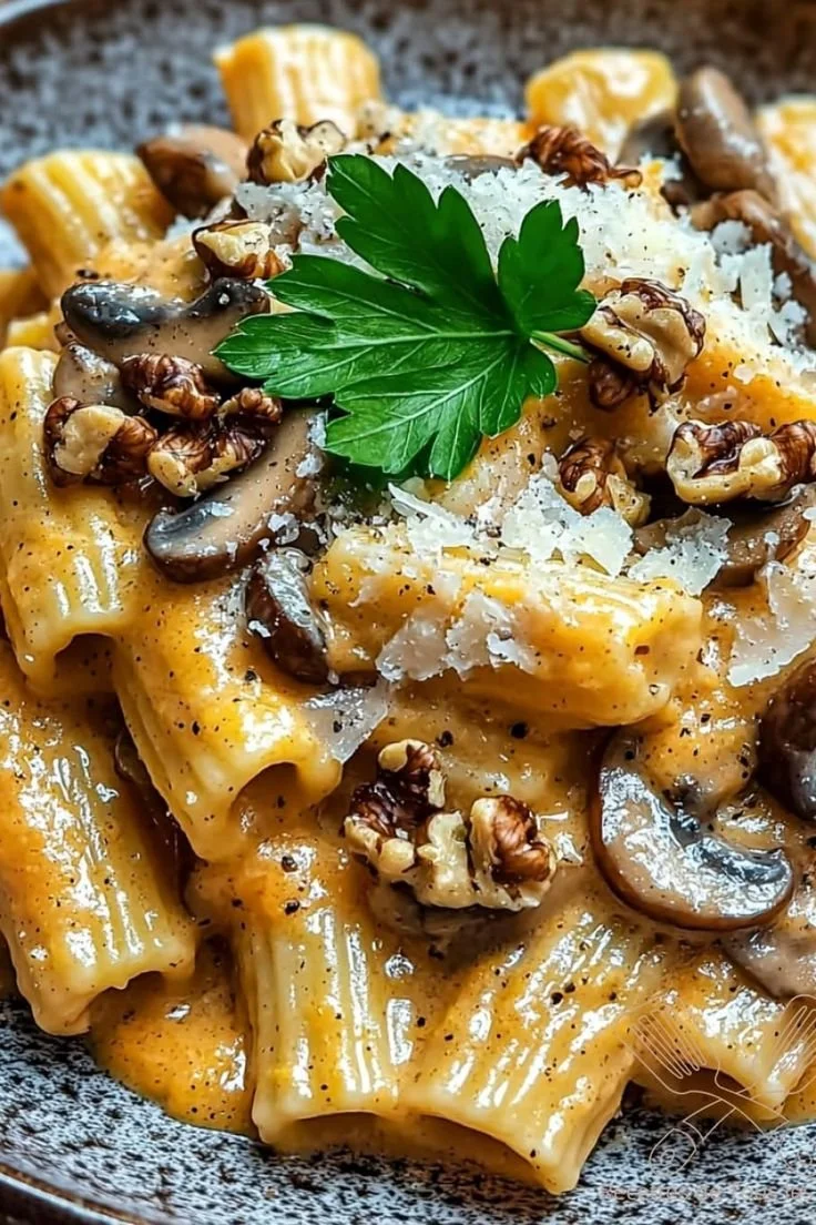 Pâtes d'automne au butternut et noix, une recette simple et savoureuse.