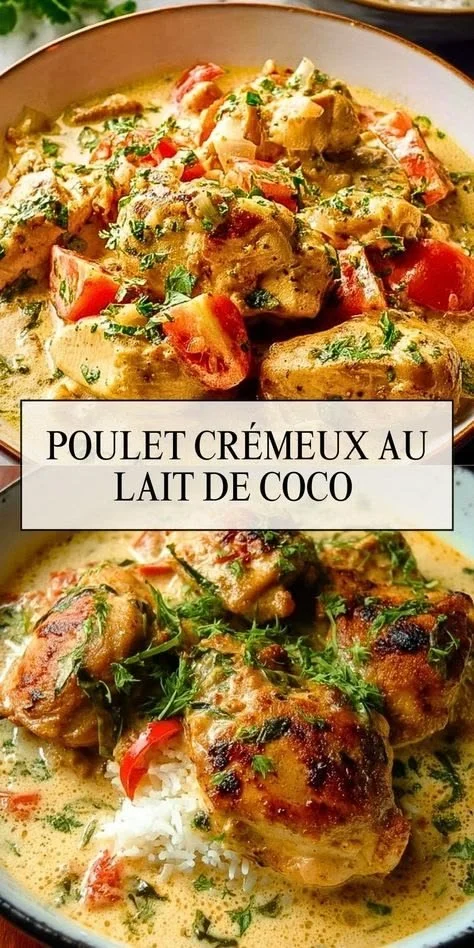 Poulet crémeux au lait de coco servi avec des légumes frais