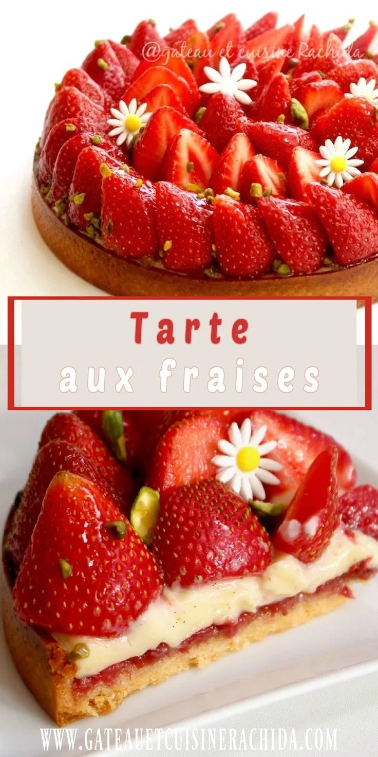 Tarte aux fraises avec crème pâtissière, pâte sucrée et confit sur une assiette